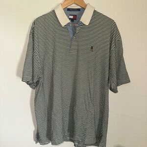 Vintage Tommy Hilfiger Striped Olive 3 Button Polo Shirt